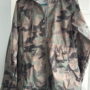 Columbia Hooded Green and Tan Camouflage Jacket
